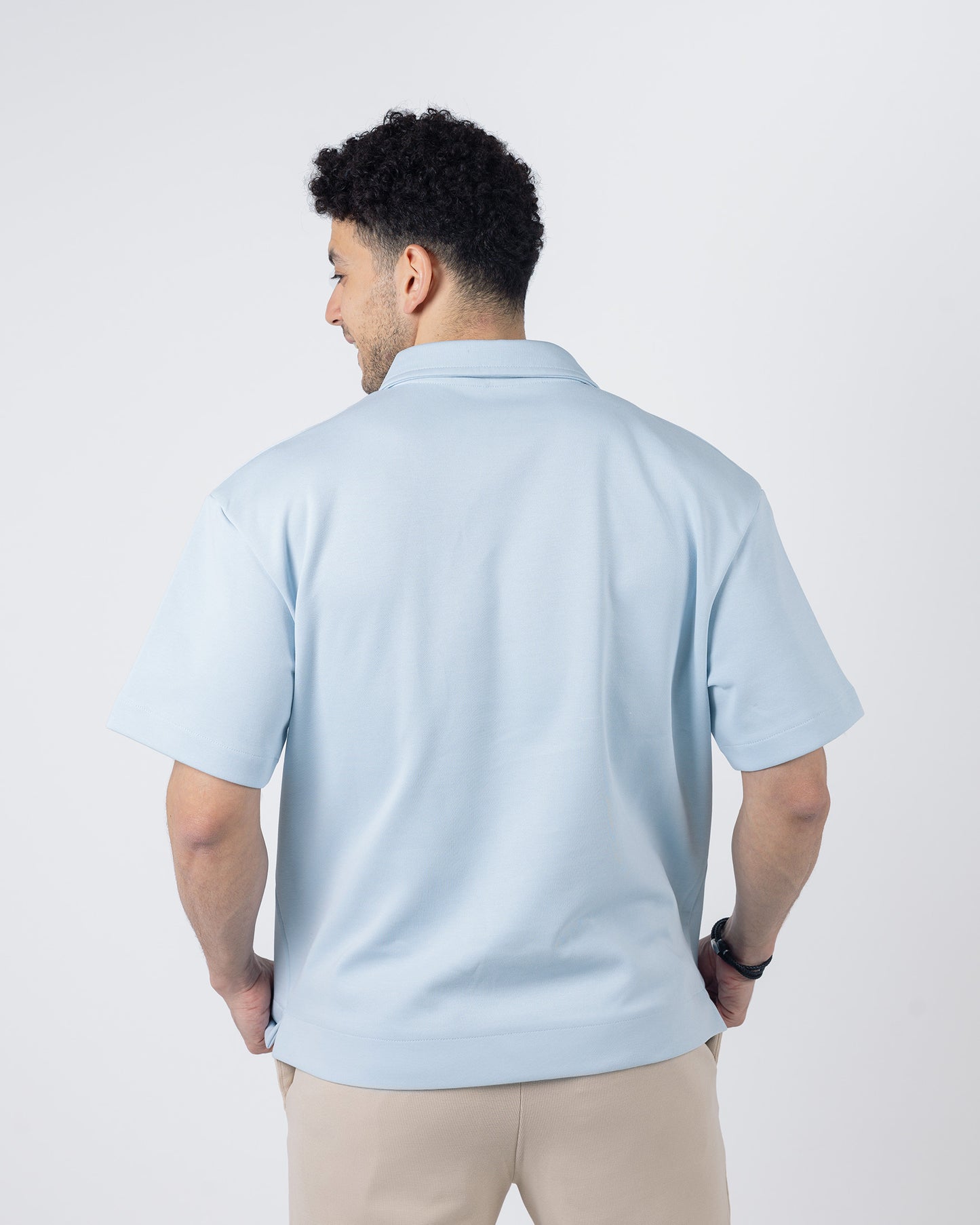 ZIP-UP POLO SHIRT Baby blue