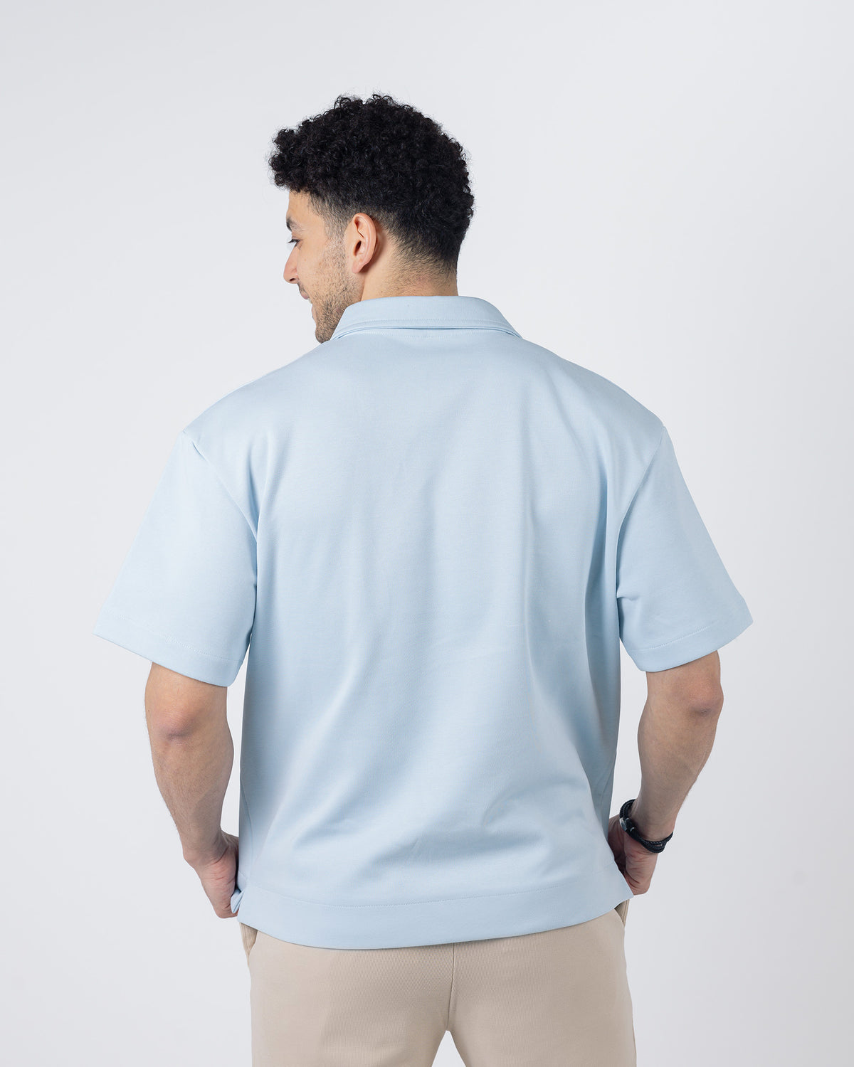 ZIP-UP POLO SHIRT Baby blue
