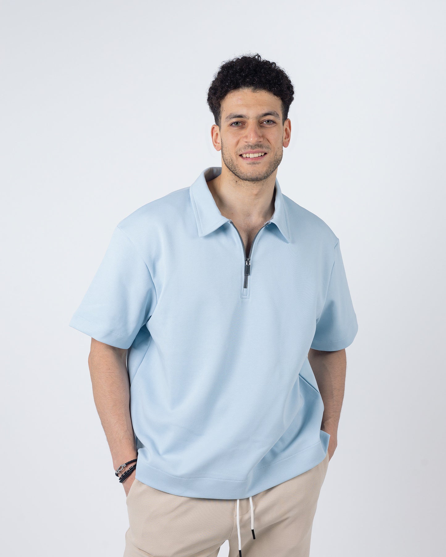 ZIP-UP POLO SHIRT Baby blue