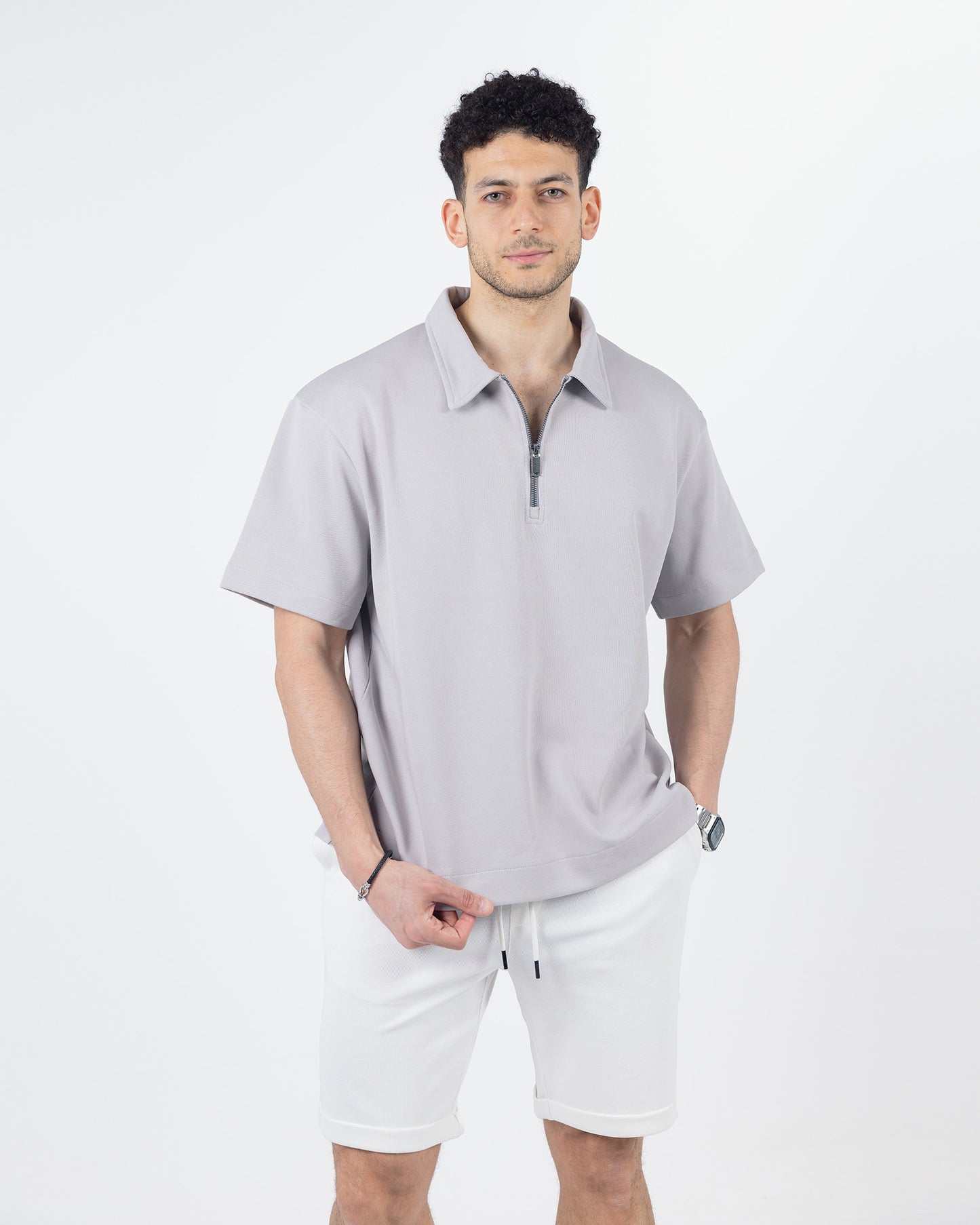ZIP-UP POLO SHIRT Grey
