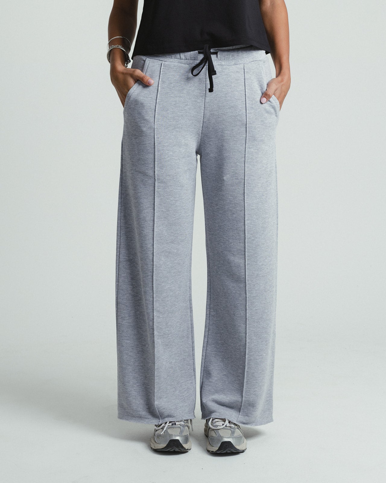 Women Jogging Bottoms with Seam Detail - GRAY