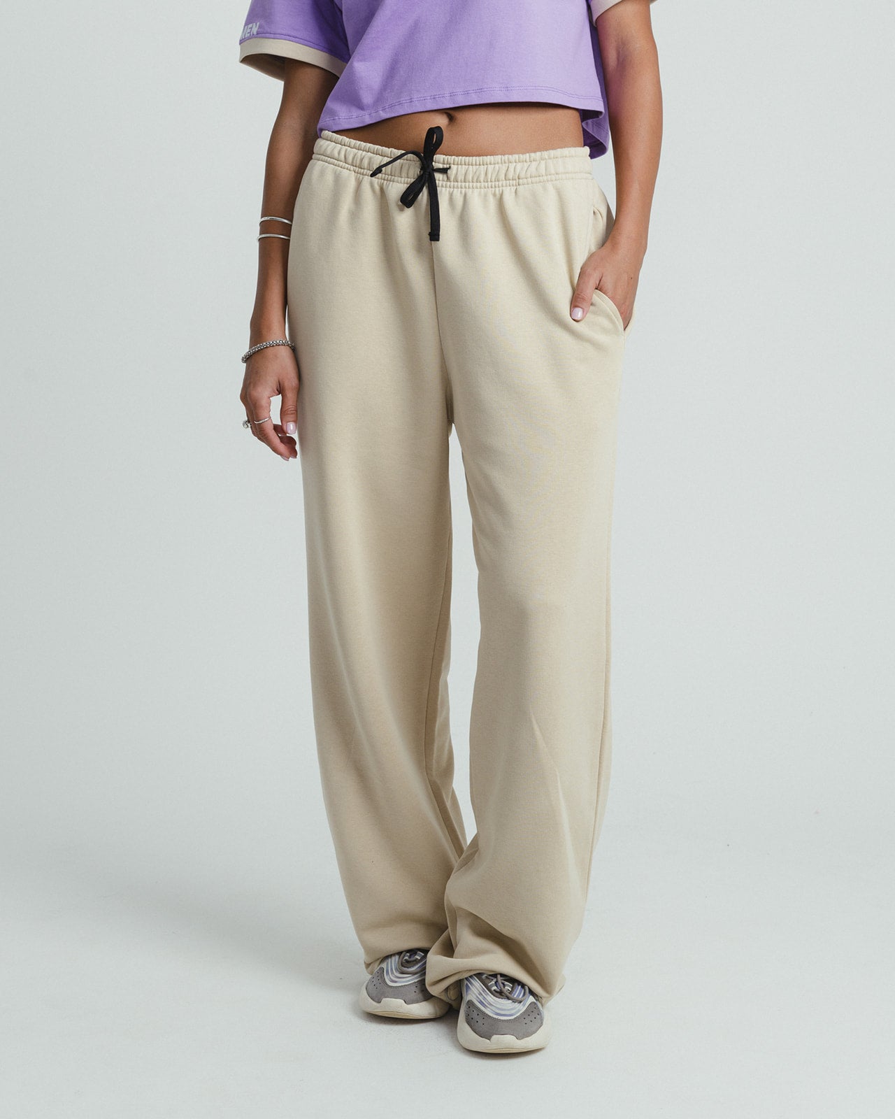 Wide-Leg Tracksuit Bottoms - BEIGE