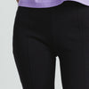 High-Waisted Ribbed Flare Pants with Front Leg Split- BLACK