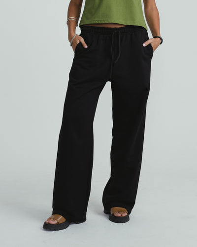 Wide-Leg Tracksuit Bottoms - BLACK