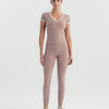 Soft Stretch Piping V-Neck T-Shirt - Mauve Taupe