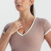 Soft Stretch Piping V-Neck T-Shirt - Mauve Taupe
