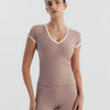 Soft Stretch Piping V-Neck T-Shirt - Mauve Taupe