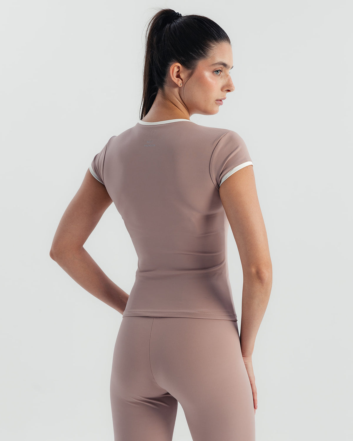 Soft Stretch Piping V-Neck T-Shirt - Mauve Taupe