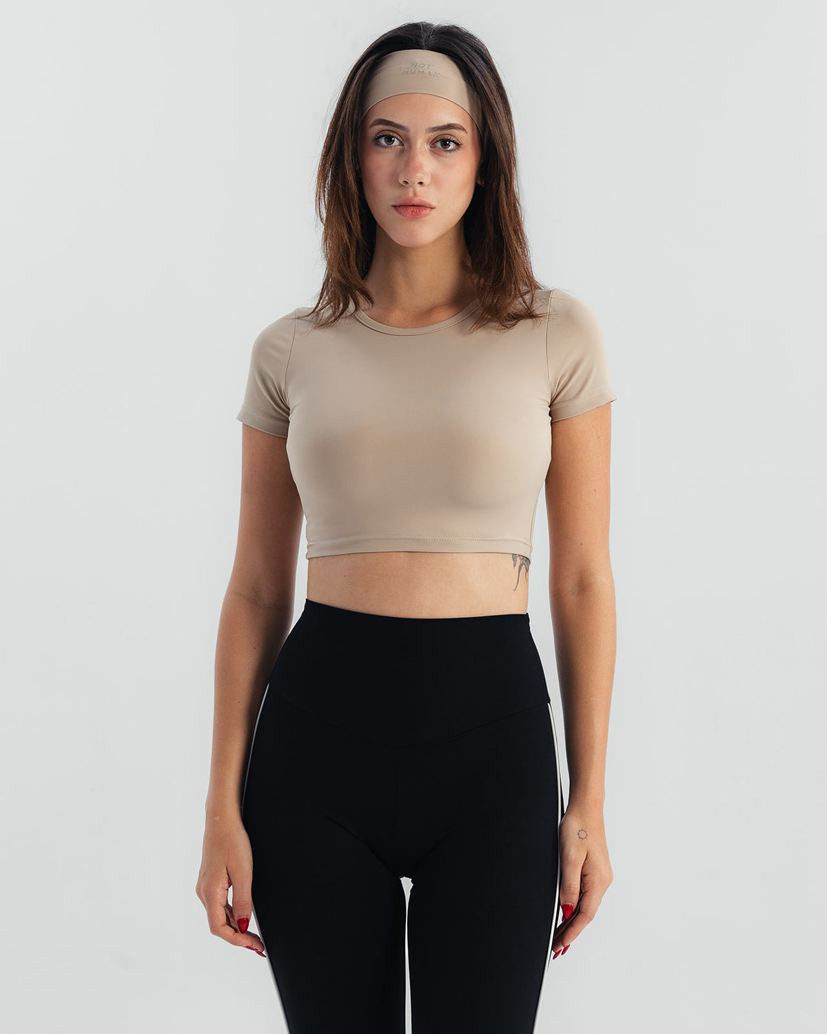 Soft Stretch Crop Fitted T-Shirt - Beige