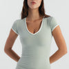 Soft Stretch Piping V-Neck T-Shirt - Sage