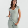 Soft Stretch Piping V-Neck T-Shirt - Sage