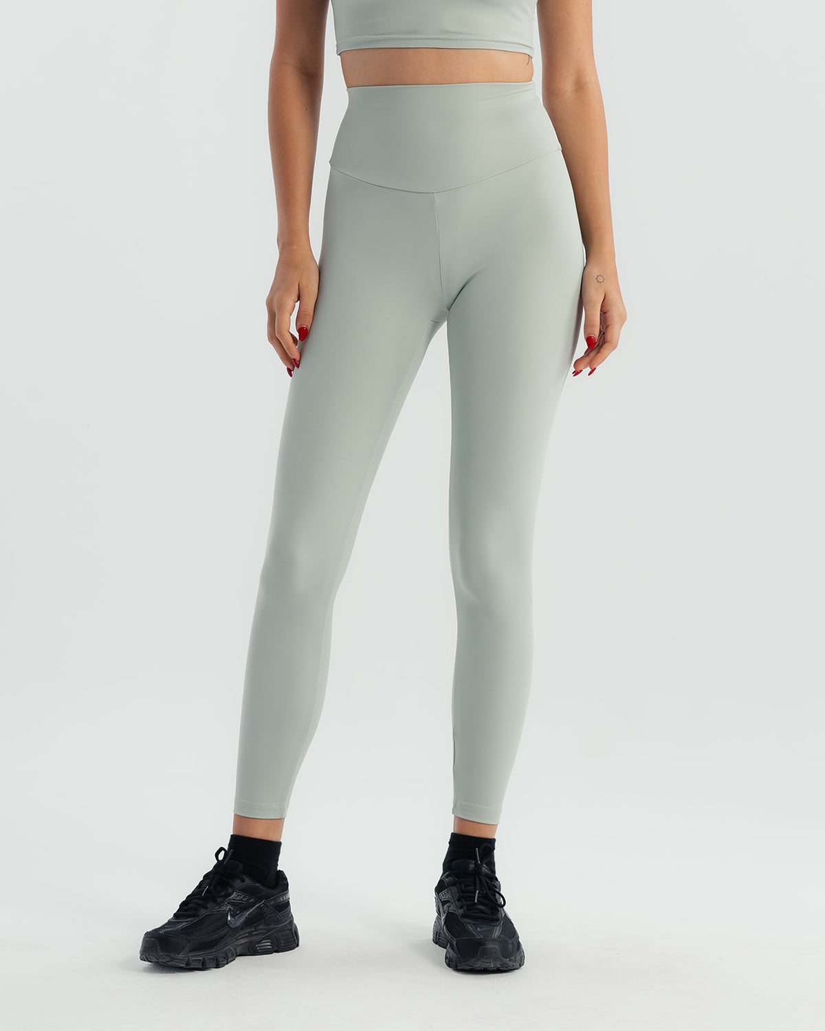High-waisted ankle-length leggings - Sage