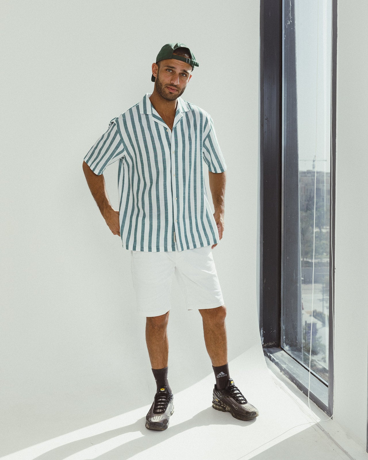 SHORT SLEEVES STRIPED SHIRT DULL GREEN