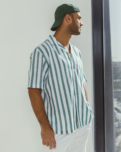 SHORT SLEEVES STRIPED SHIRT DULL GREEN