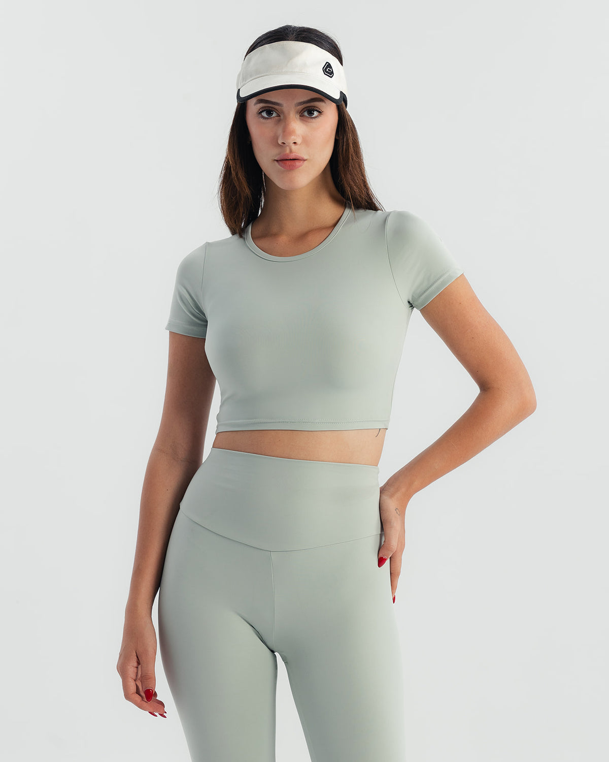 Soft Stretch Crop Fitted T-Shirt  - Sage