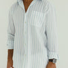 COTTON - LINEN SHIRT WHITE WITH LIGHT CYAN STRIPED