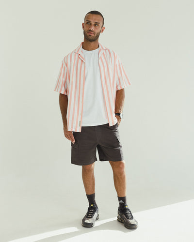 SHORT SLEEVES STRIPED SHIRT BEAN RED