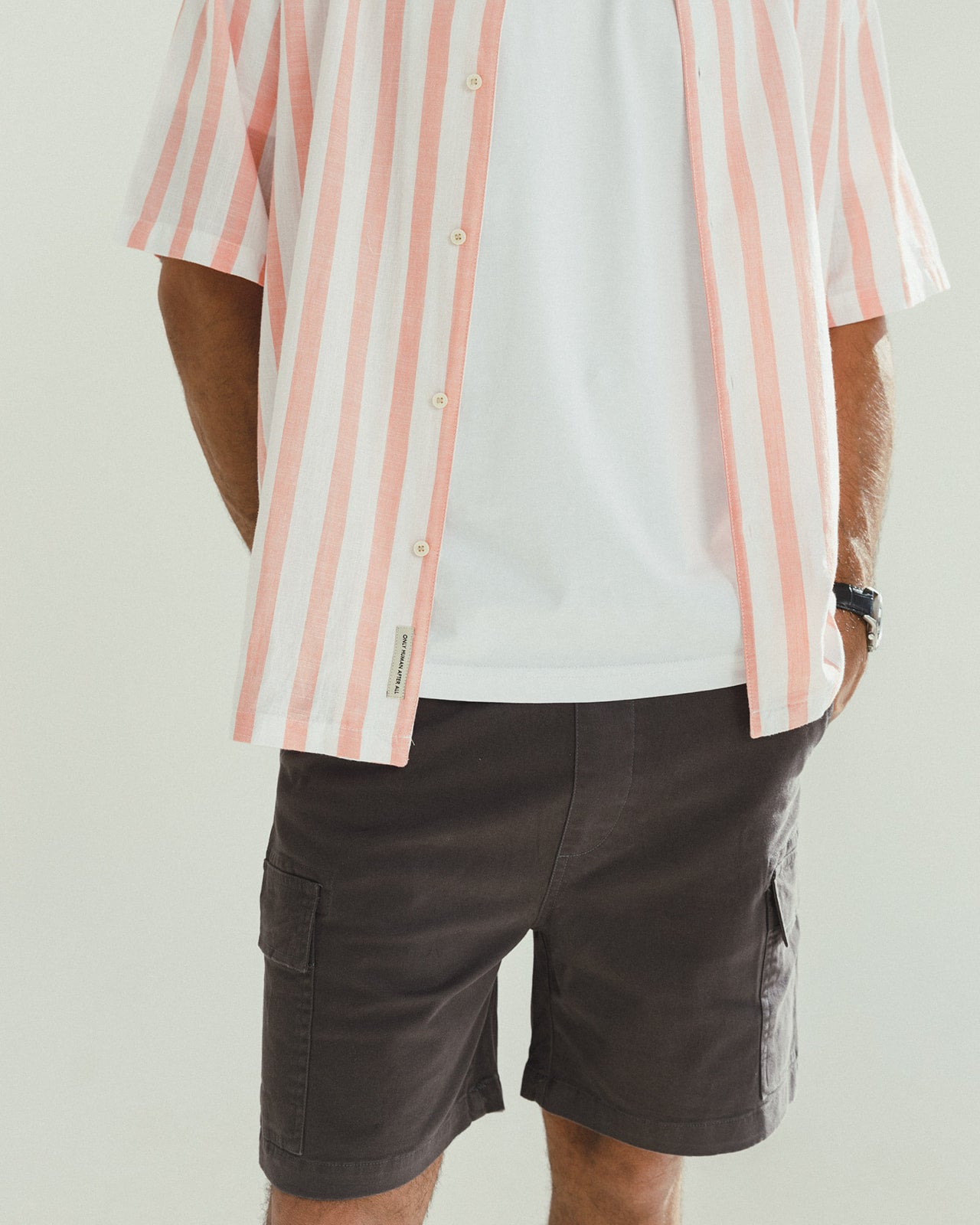 SHORT SLEEVES STRIPED SHIRT BEAN RED