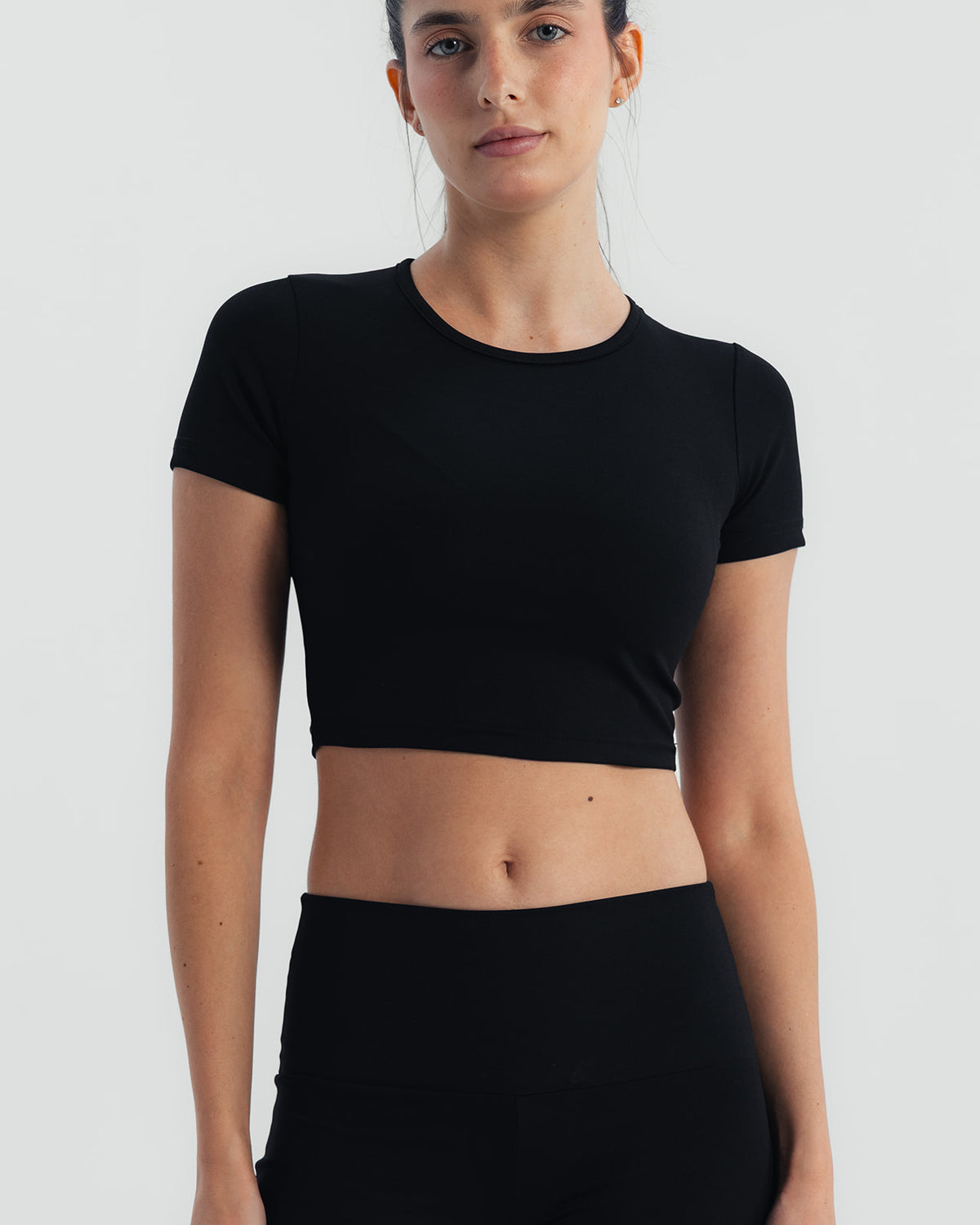 Soft Stretch Crop Fitted T-Shirt - Black