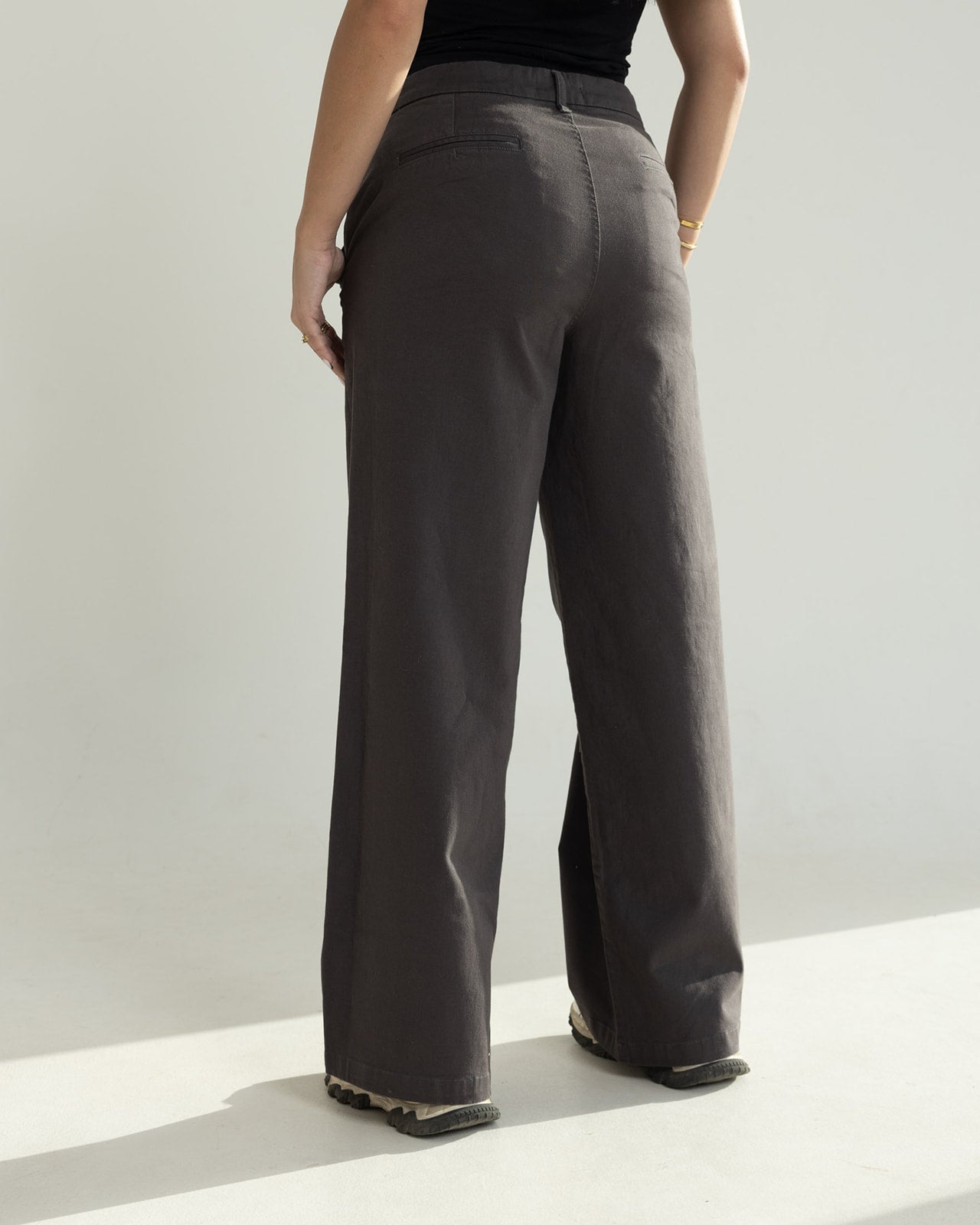 STRETCH HIGH-WAISTED WIDE-LEG PANTS - DARK GRAY