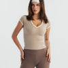Soft Stretch Piping V-Neck T-Shirt - Beige