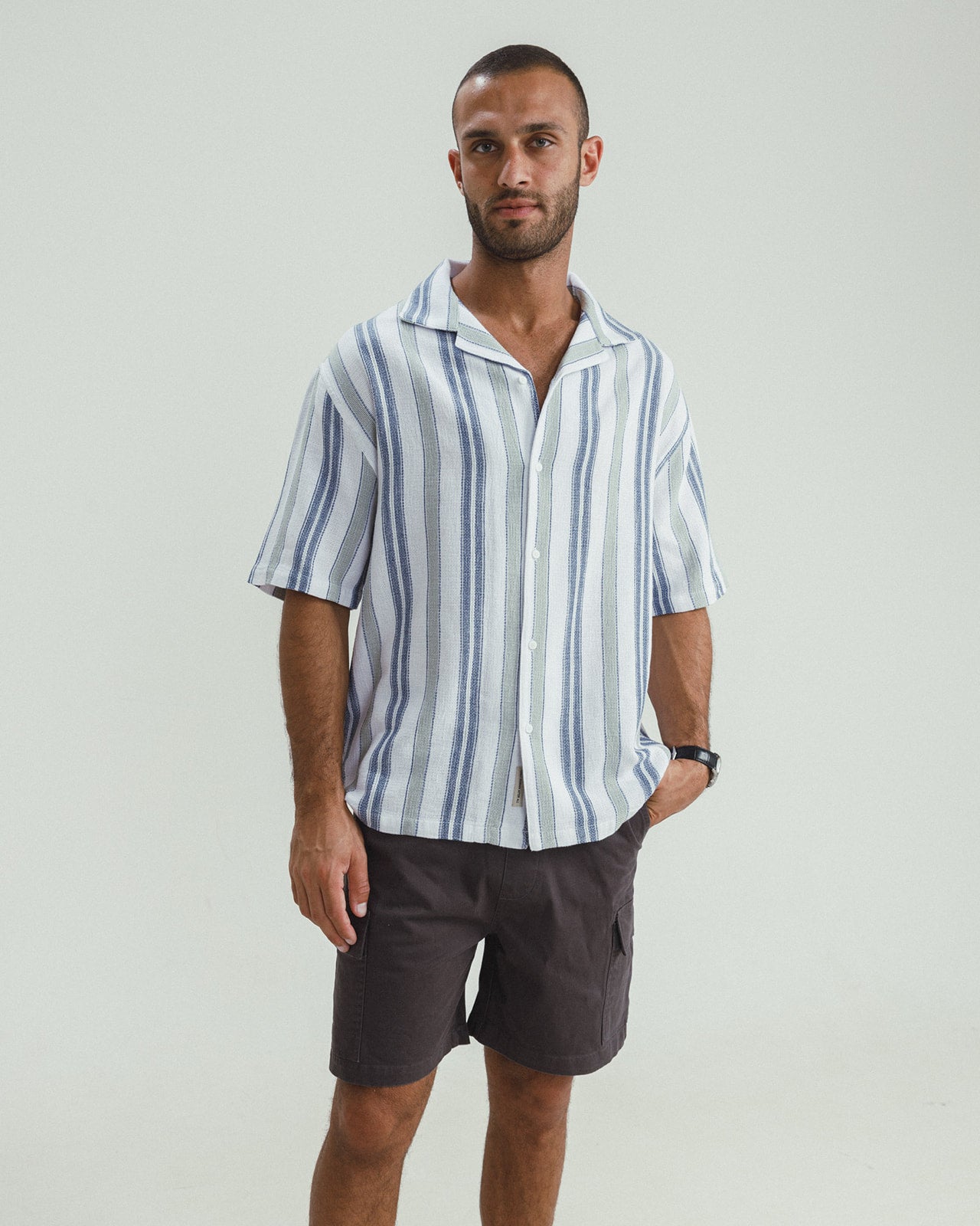 SAGA GREEN STRIPED TEXTURED SHIRT