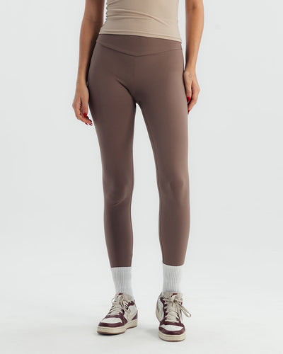 High-waisted ankle-length leggings - Dusty brown