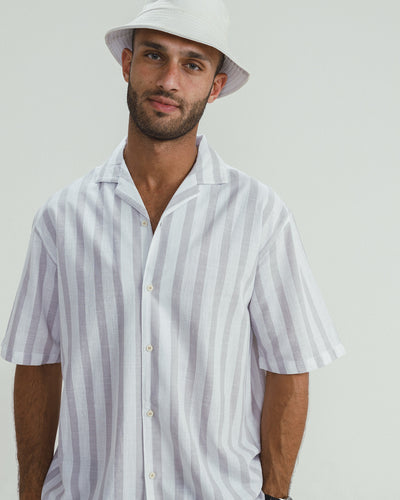 SHORT SLEEVES STRIPED SHIRT LIGHT GRAYISH