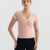 Soft Stretch Piping V-Neck T-Shirt - Pink