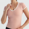 Soft Stretch Piping V-Neck T-Shirt - Pink