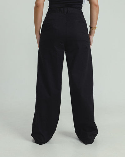 STRETCH HIGH-WAISTED WIDE-LEG PANTS - BLACK