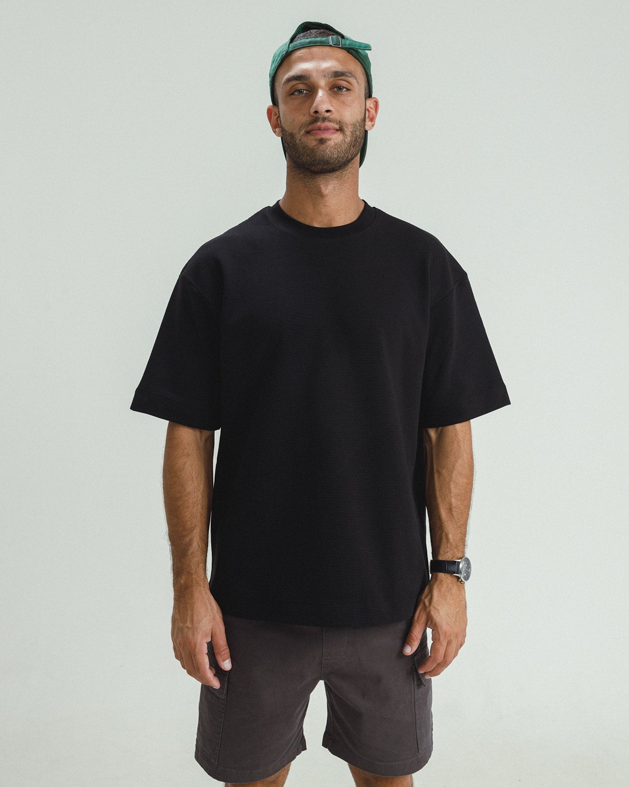 RIBBED BLACK OVERSIZED T-SHIRT