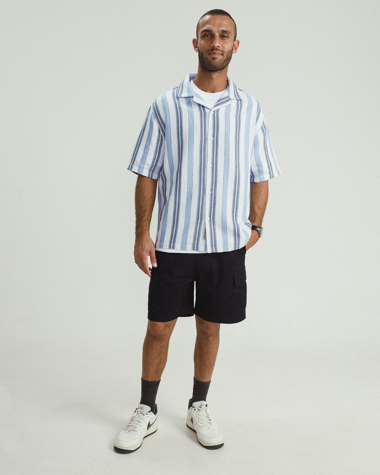 SKY BLUE STRIPED TEXTURED SHIRT