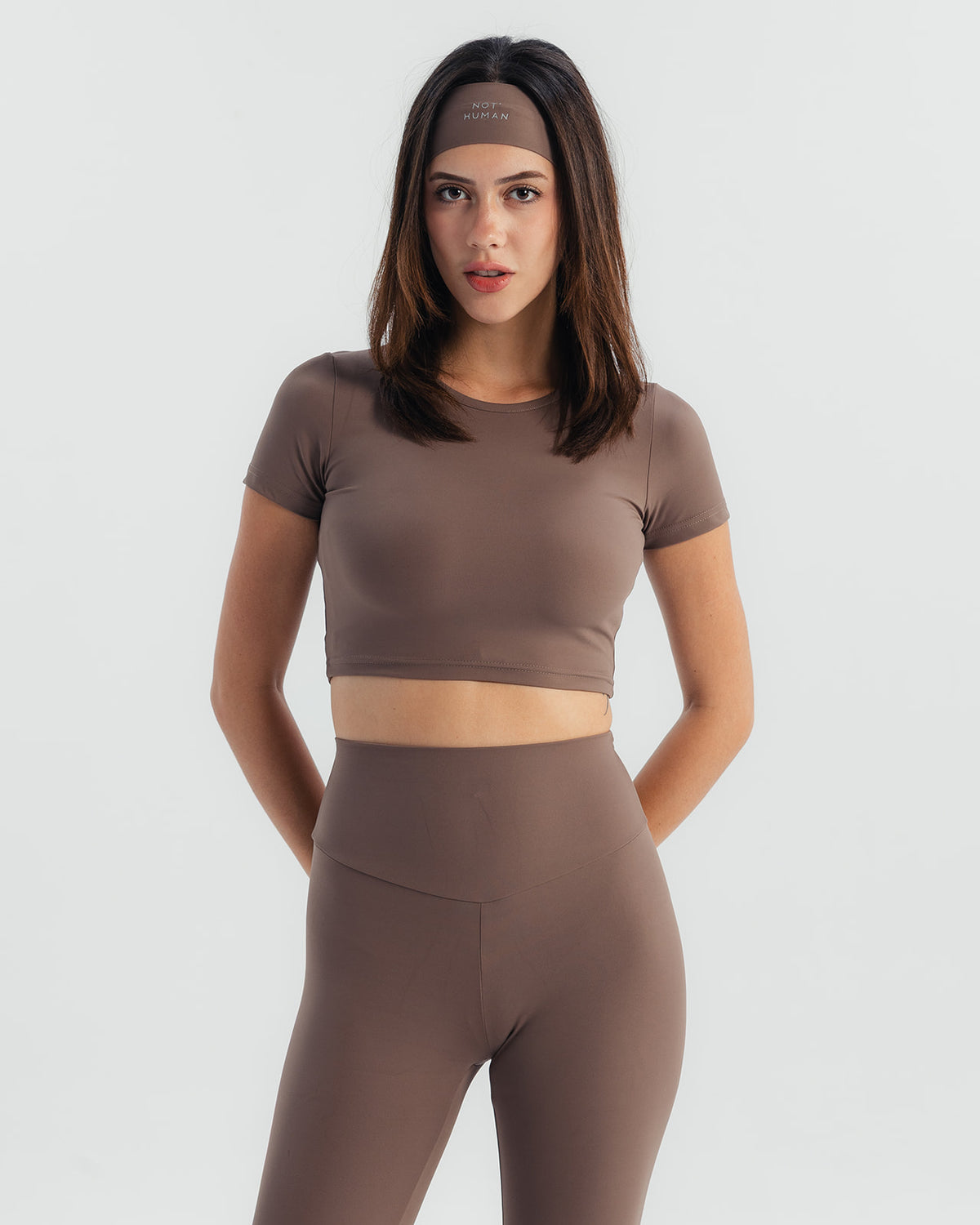 Soft Stretch Crop Fitted T-Shirt - Dusty brown