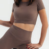Soft Stretch Crop Fitted T-Shirt - Dusty brown