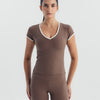 Soft Stretch Piping V-Neck T-Shirt - Dusty Brown
