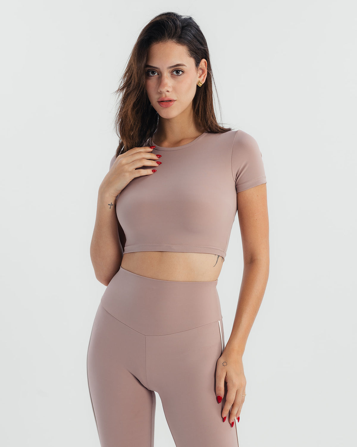 Soft Stretch Crop Fitted T-Shirt  - Mauve Taupe