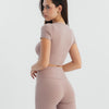 Soft Stretch Crop Fitted T-Shirt  - Mauve Taupe