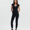 Soft Stretch Piping V-Neck T-Shirt - Black