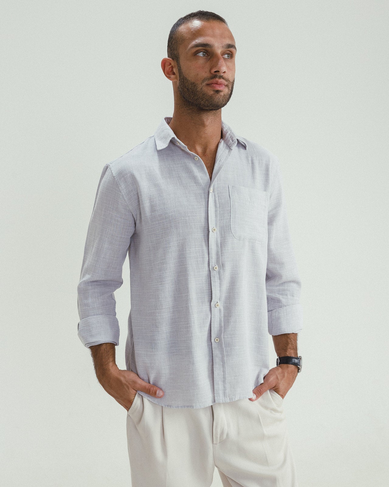 COTTON - LINEN SHIRT LIGHT GREY