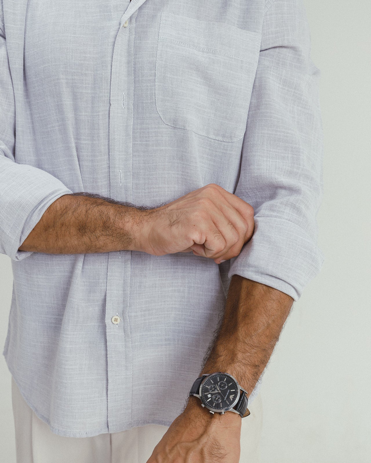 COTTON - LINEN SHIRT LIGHT GREY