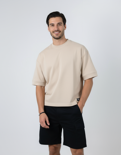 BOXY-FIT textured t-shirt - Beige