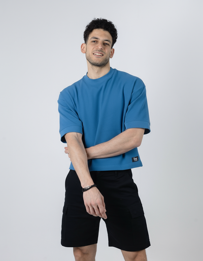 BOXY-FIT textured t-shirt - Blue