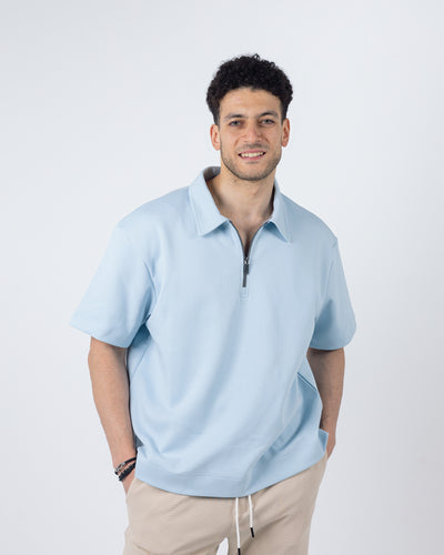 ZIP-UP POLO SHIRT Baby blue