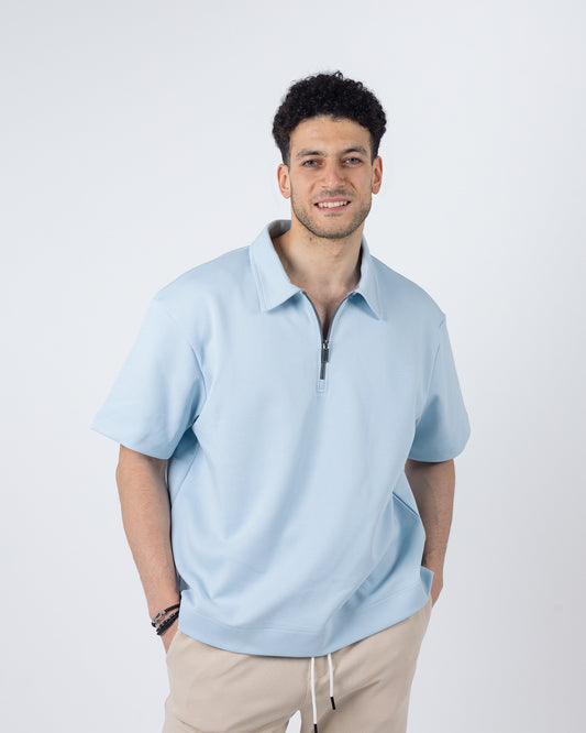 ZIP-UP POLO SHIRT Baby blue