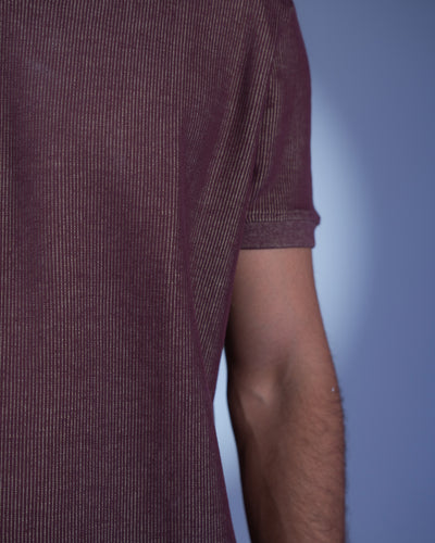 Mixed Knit Relaxed T-shirt - Burgundy