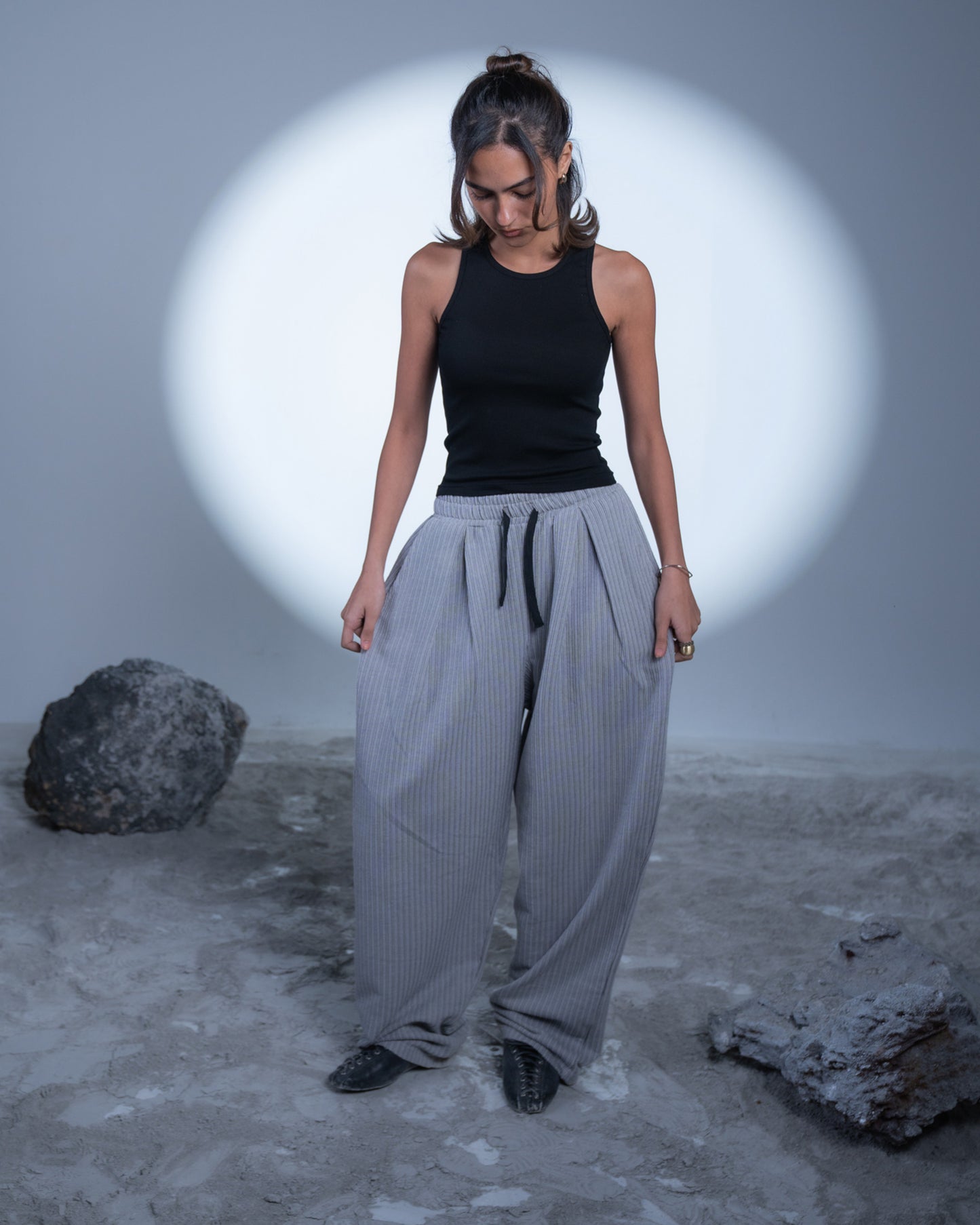 Balloon Fit 2 tucked  Pants - Striped Grey