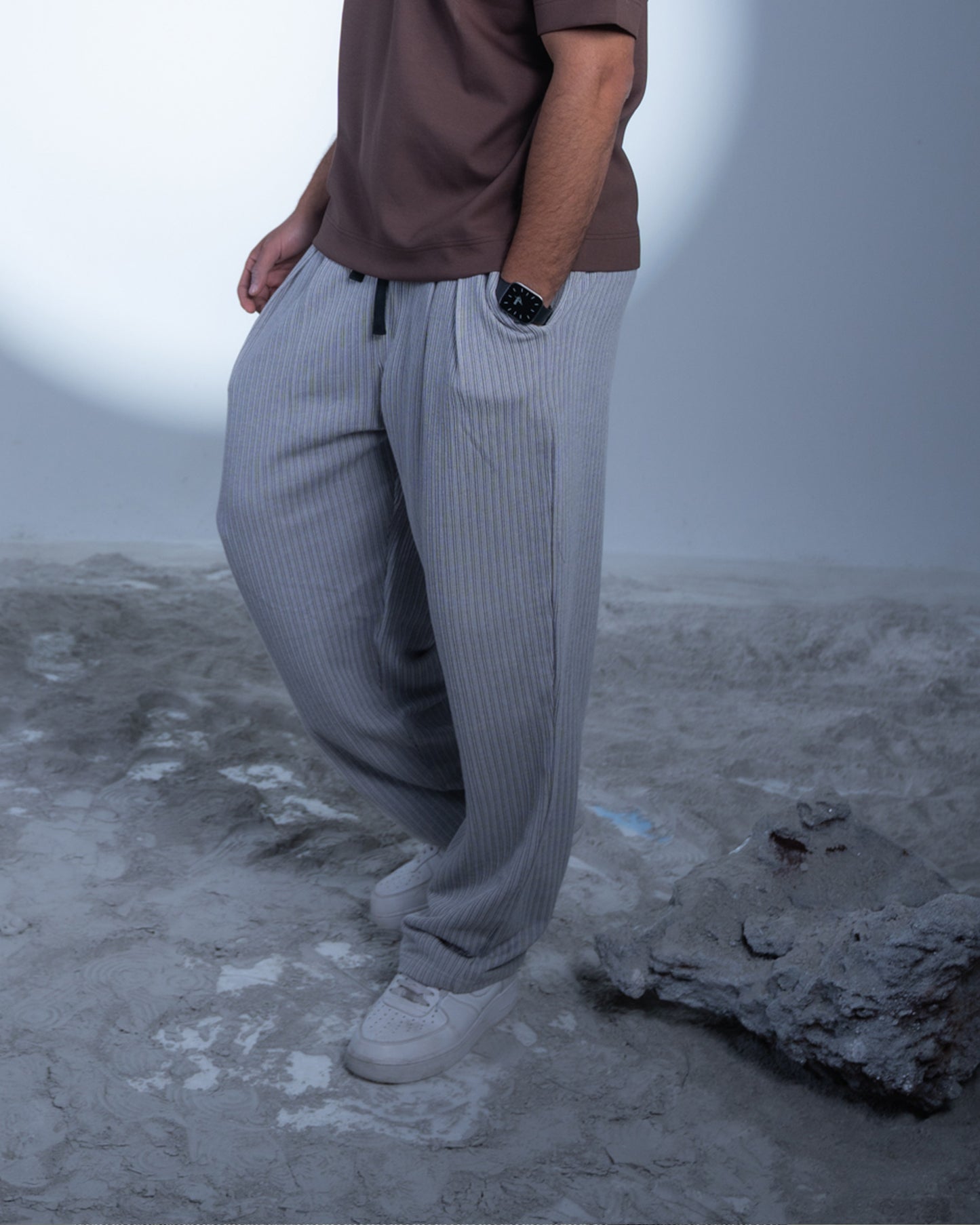 Balloon Fit 2 tucked  Pants - Striped Grey