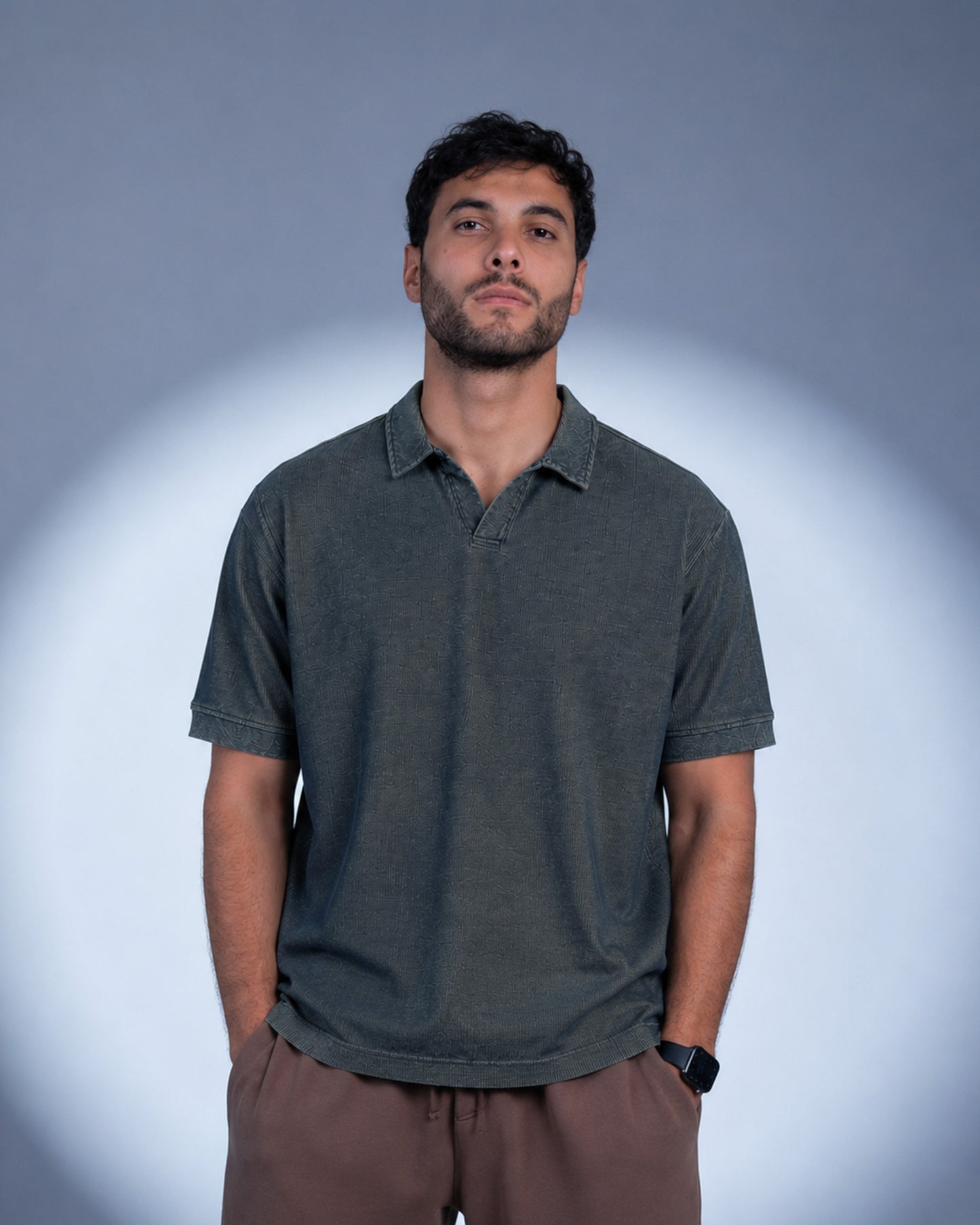 Mixed Knit Relaxed Polo - Dark Navy