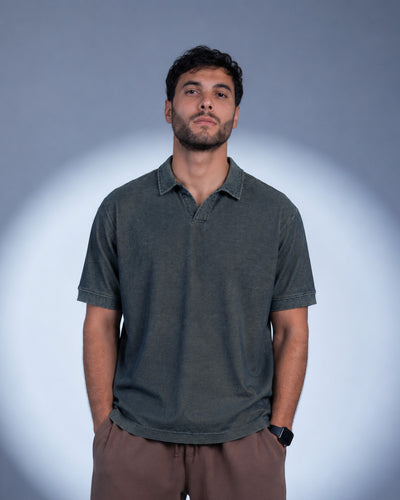 Mixed Knit Relaxed Polo - Dark Navy